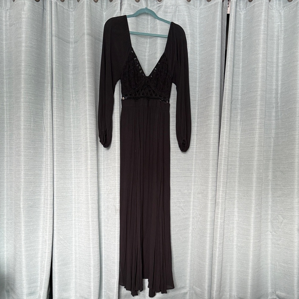 Free People Black Maxi Dress with Deep V-Neck